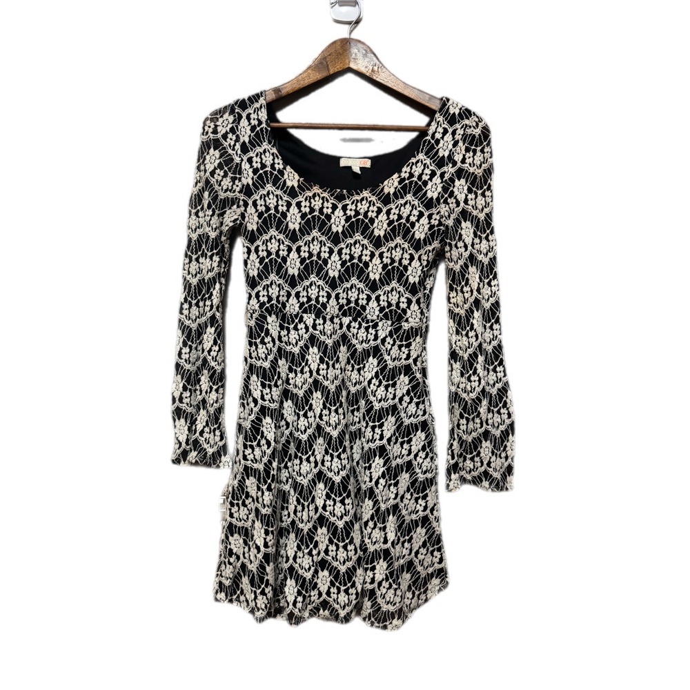 GB Lace Long Sleeve Mini‎ Dress Womens Small Black White Excellent Fit & Flare